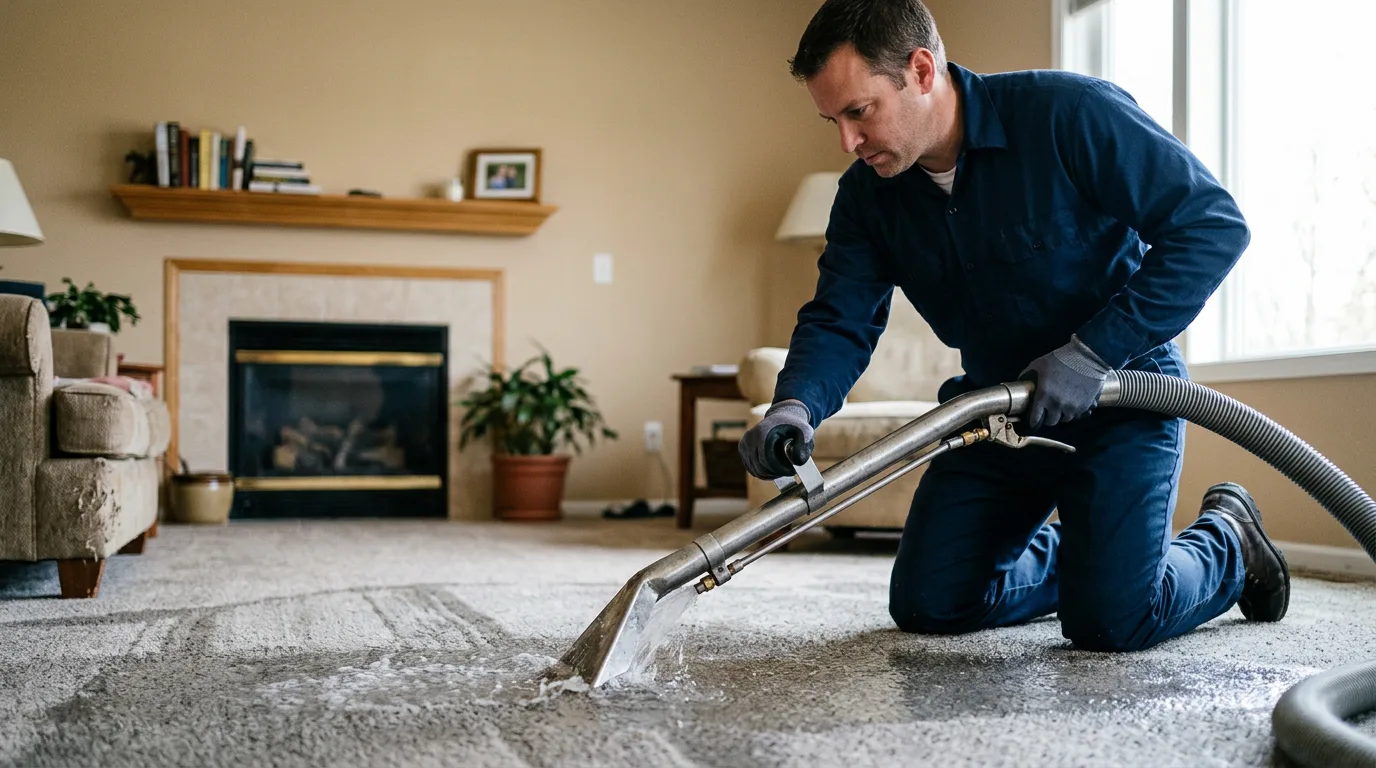 Water damage restoration technician working near De Mossville, KY
